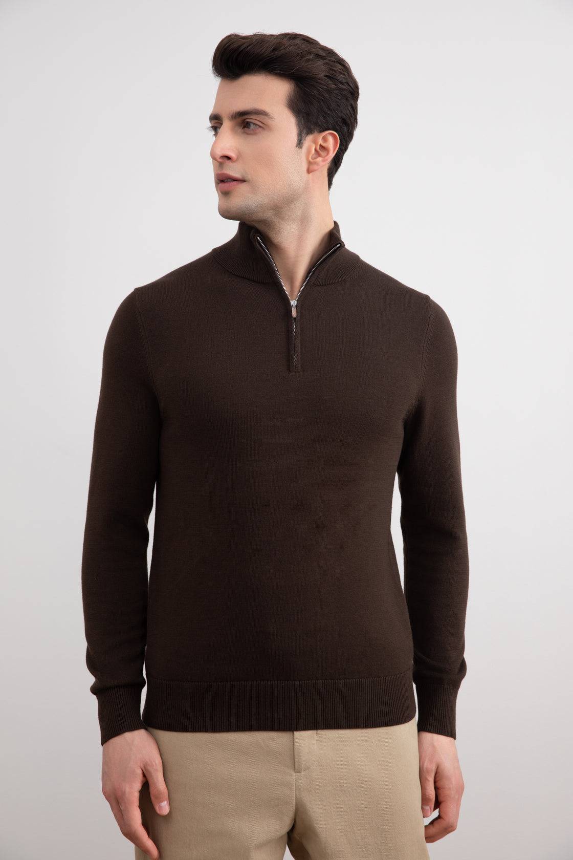 Brown Half-Zip Sweater