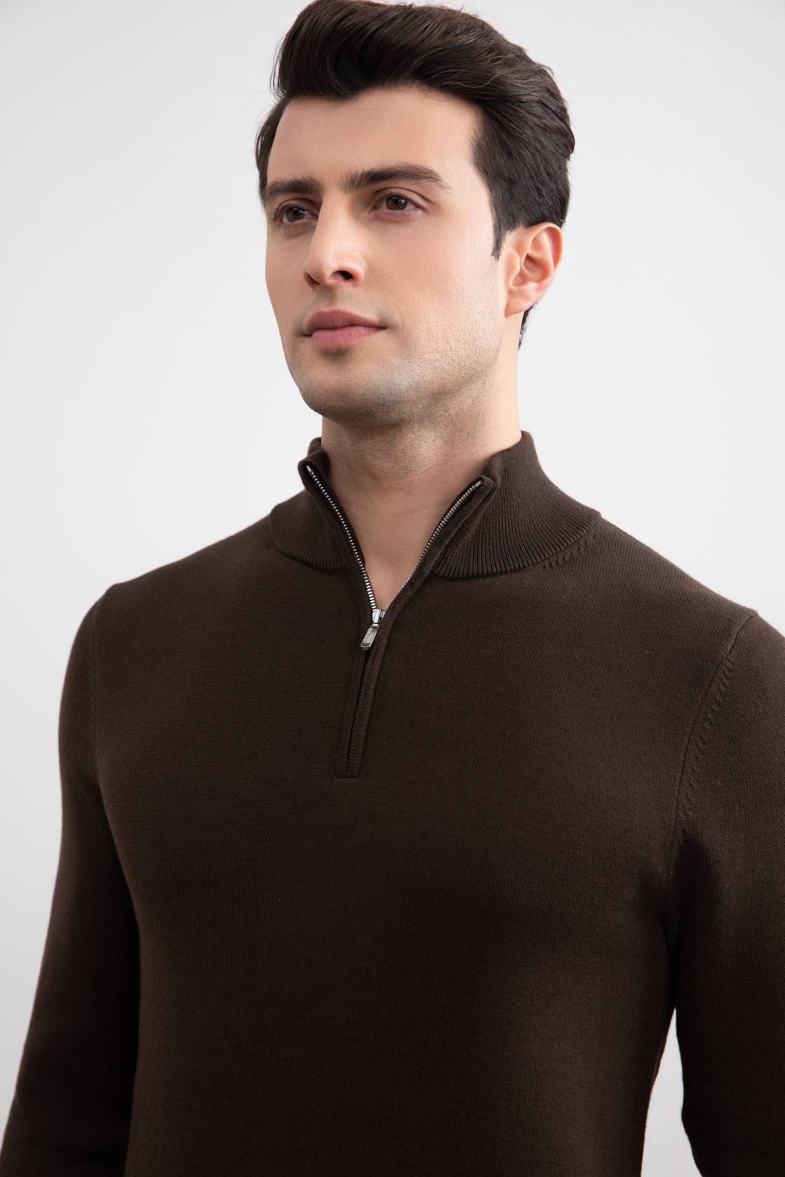 Brown Half-Zip Sweater