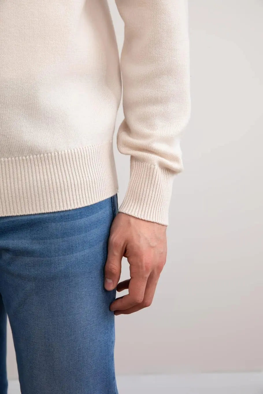 Beige Merino Wool Half-Zip Sweater