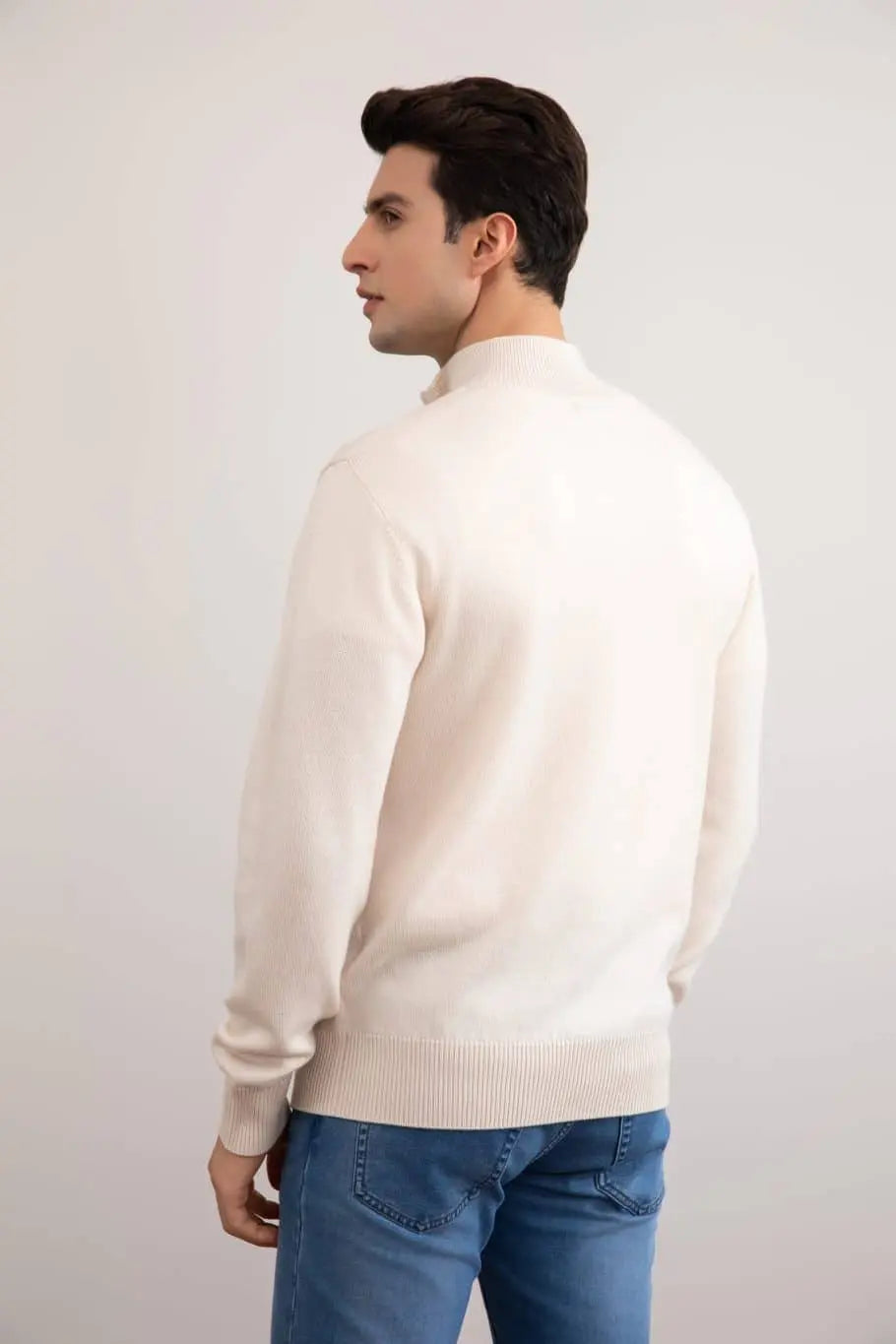 Beige Merino Wool Half-Zip Sweater