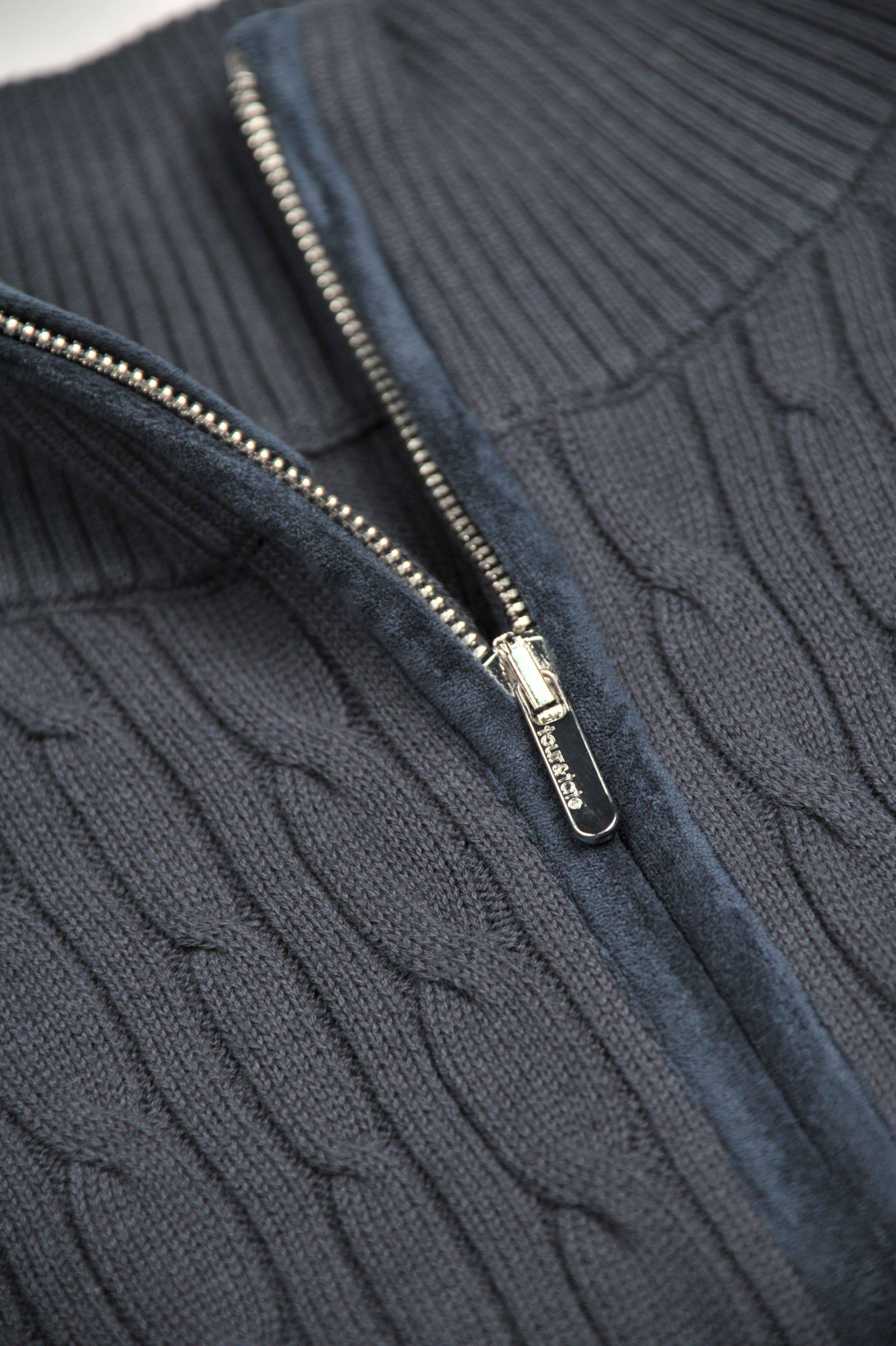 Blue Cable Knit half-zip Sweater