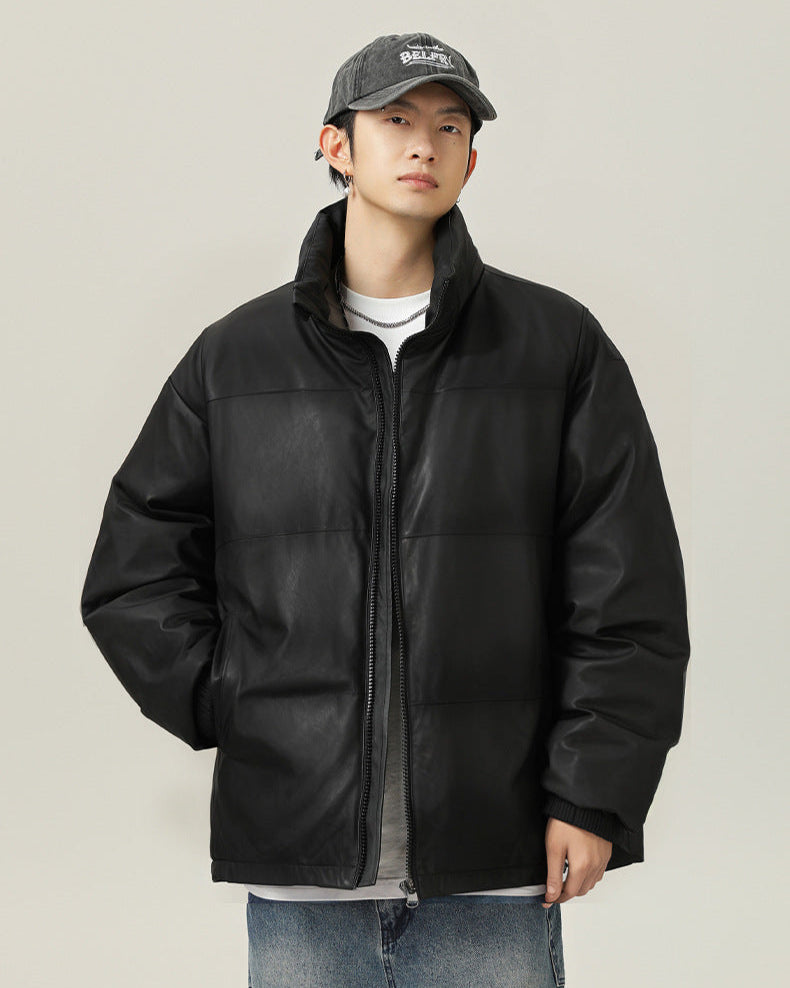 Puffer Short Stand-Collar PU Cotton Jacket