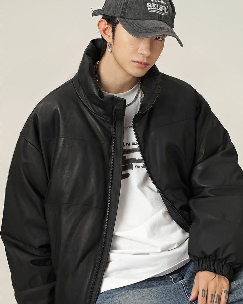 Puffer Short Stand-Collar PU Cotton Jacket