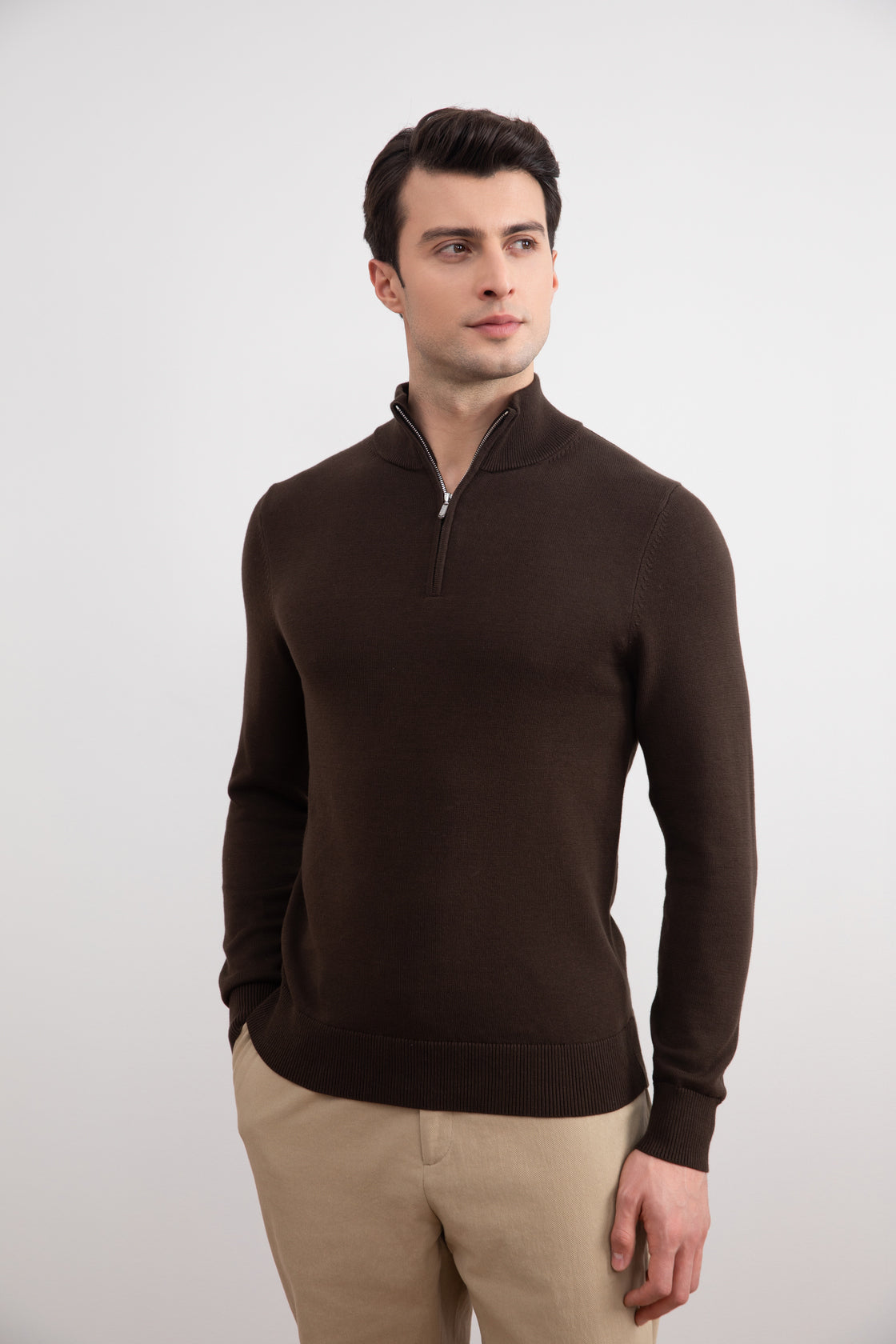 Brown Half-Zip Sweater