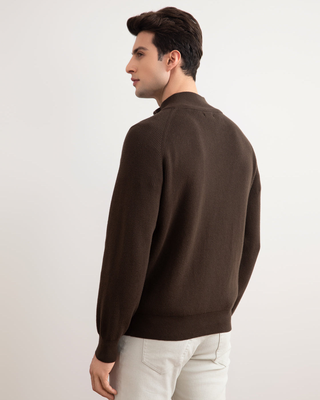 Brown English Rib Full Zip Cardigan