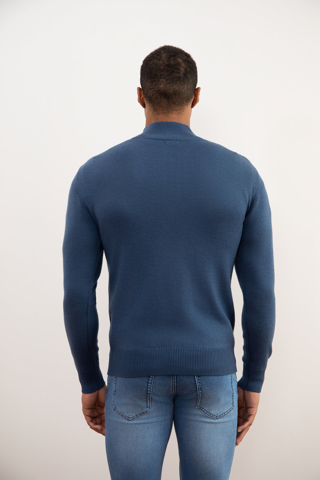 Blue Merino Wool Half-Zip Sweater