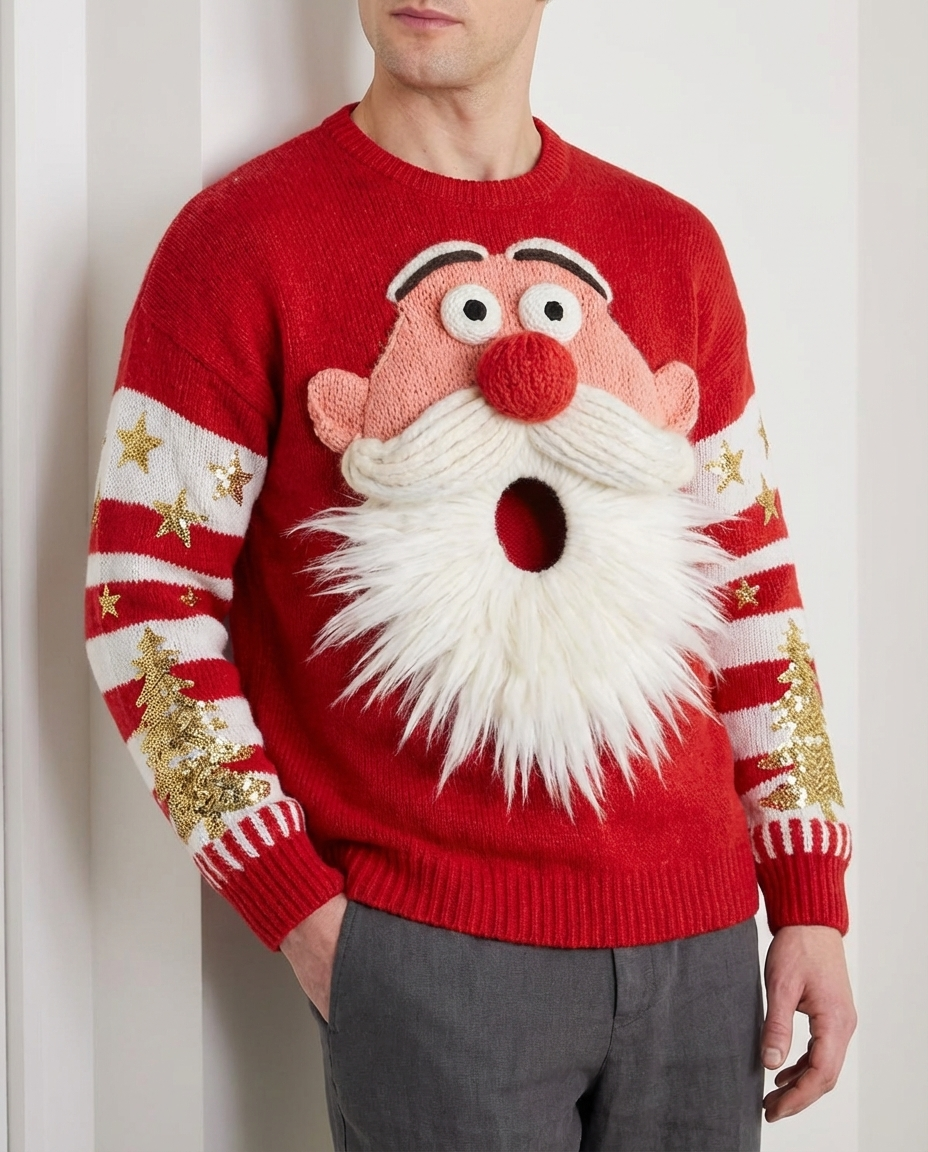 Shocked Santa Embroided Crewneck Sweater